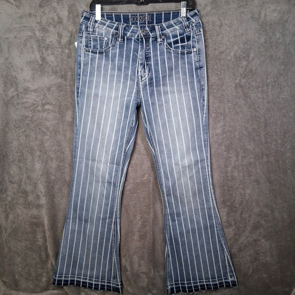 Rock And Roll Denim High-Rise Trouser Women's 29x32 Cowgirl Striped NWT
